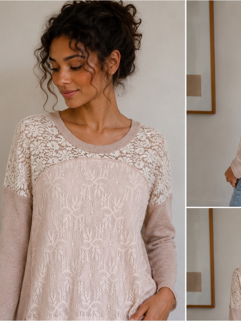Hagel🌷Soft feminine Knitted lace blouse Flared to the bottom Sz S